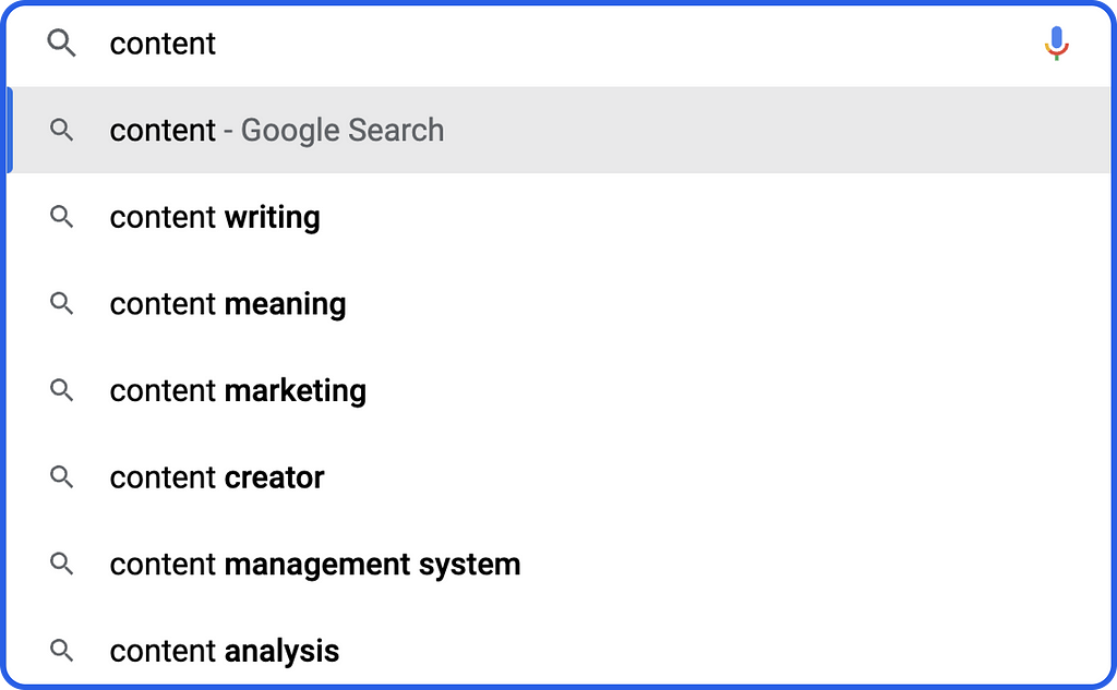 Picture of autosuggest in google search