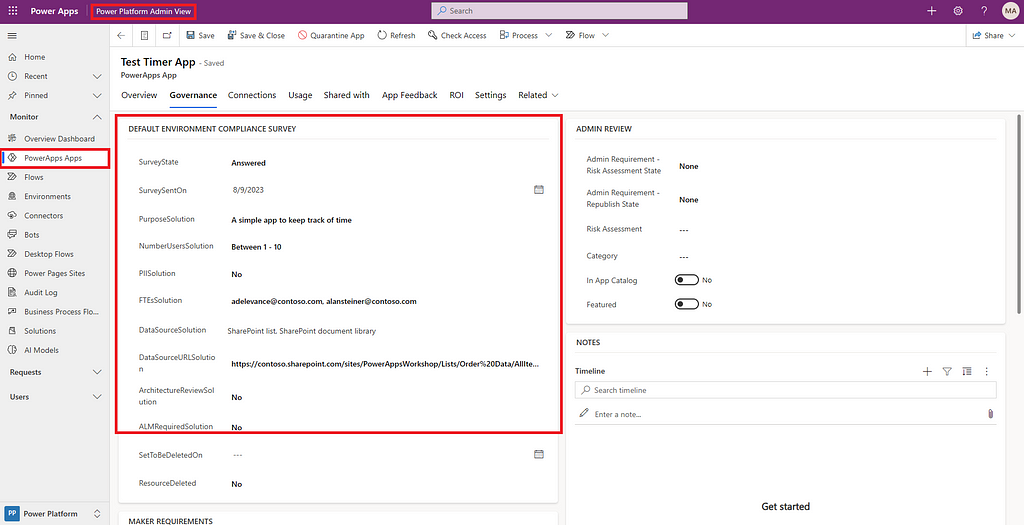 Power Platform Admin View app with new fields added on the PowerApps App form