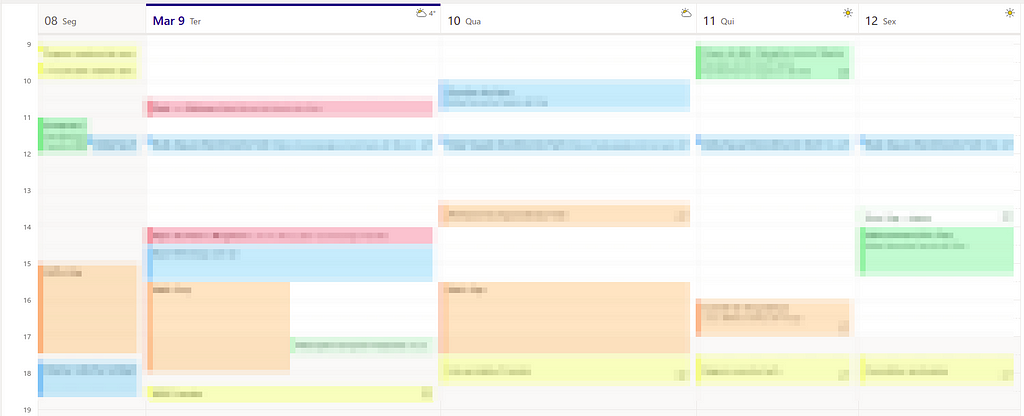 minha agenda da semana no outlook enquanto escrevo esse texto S2
