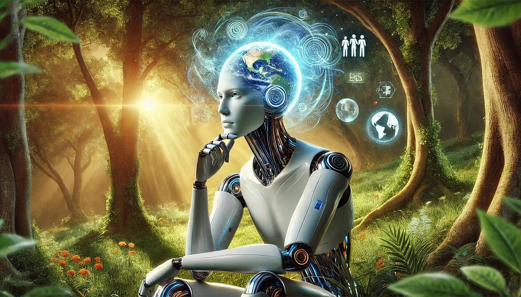 Artificial intelligence ponders the value of humanity vs the future of the planet.