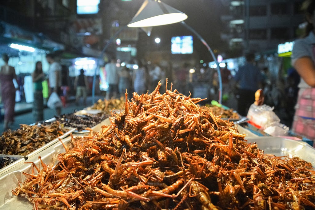 A pile of crispy fried bugs at a market