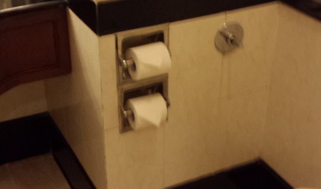 Royal Orchid hotel room’s double-TP dispenser