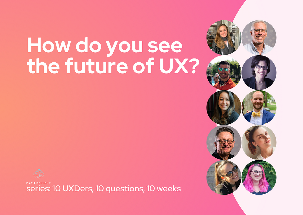 The title card for this week’s question, “How do you see the future of UX?” featuring headshots of all 10 contributors.