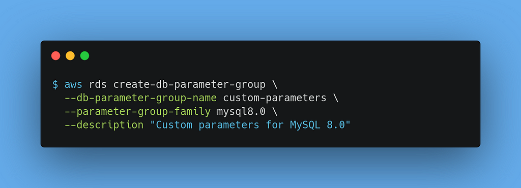 AWS CLI create custom parameter group