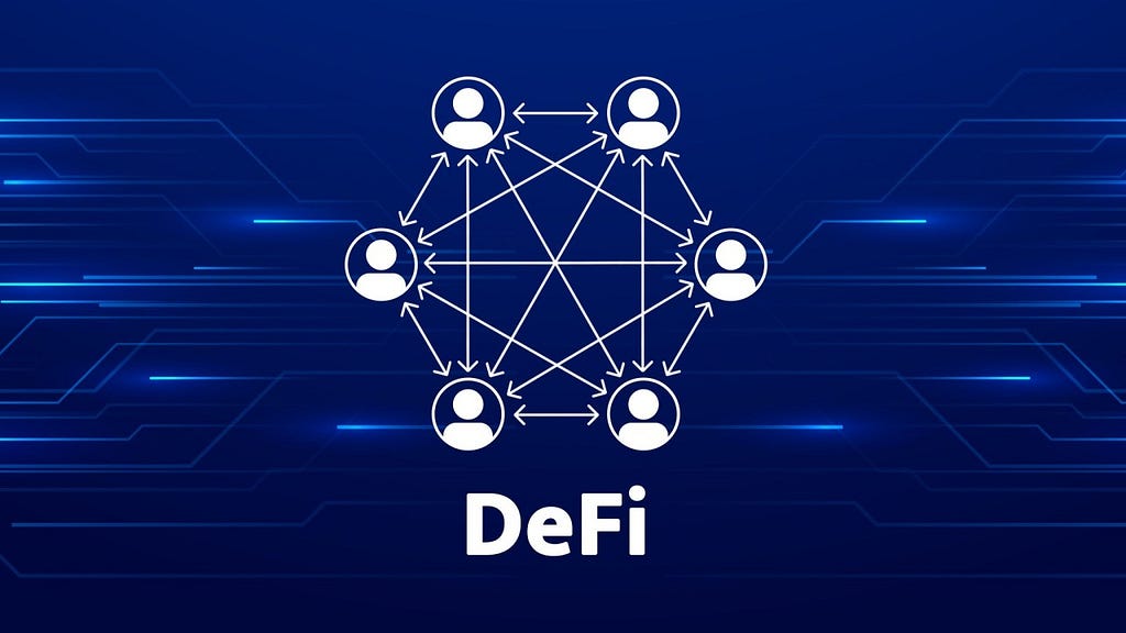 A picture depicting how DeFi works; with arrows indicating peer-to-peer interaction