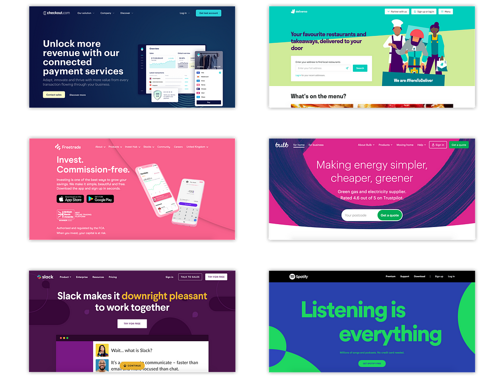 Image of various startup landing pages