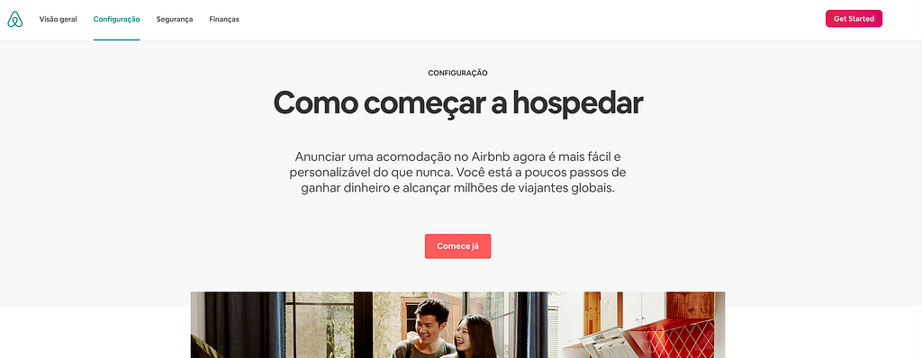Exemplo de tela do Airbnb para anfitrião com o coral em destaque nos botões, deixando claro ser a cor principal para a marca
