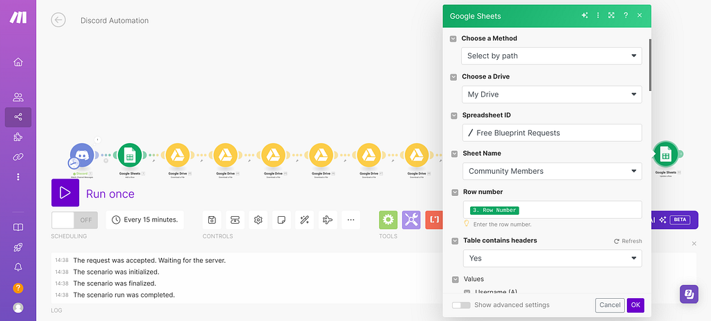 Update the row in Google Sheets