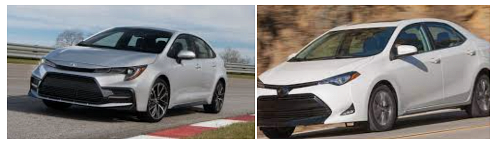 Images of two Toyota Corollas being driven on the road.