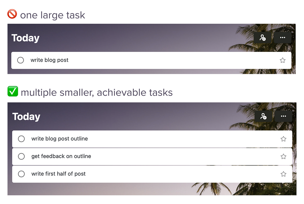 comparing one large task with multiple smaller, achievable tasks