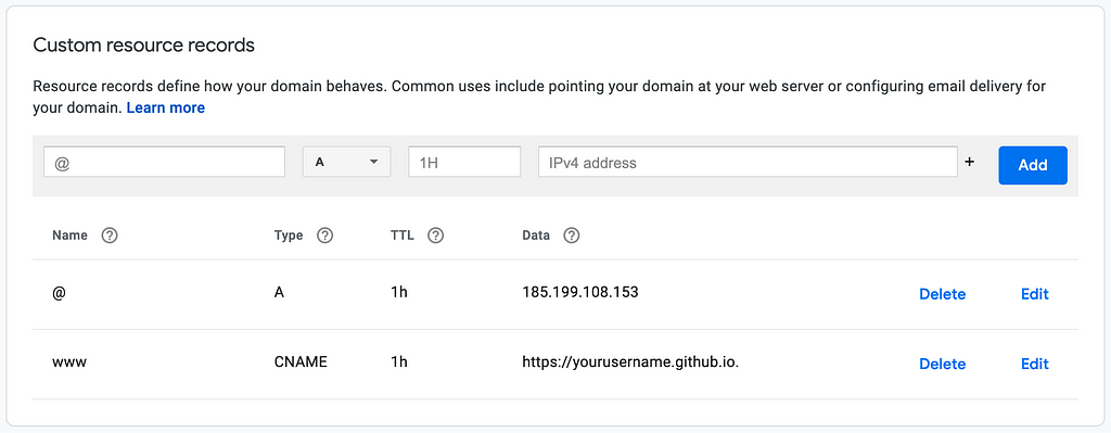 Google domain DNS settings