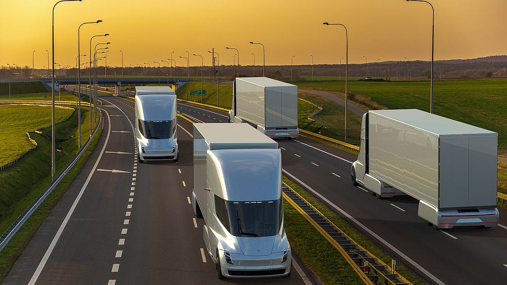 Passenger vehicles will not be the only ones to evolve on U.S. roads: Heavy-duty trucks will also need to go electric, requiring new battery and charging technology. (Image by Mike Mareen/Shutterstock.)