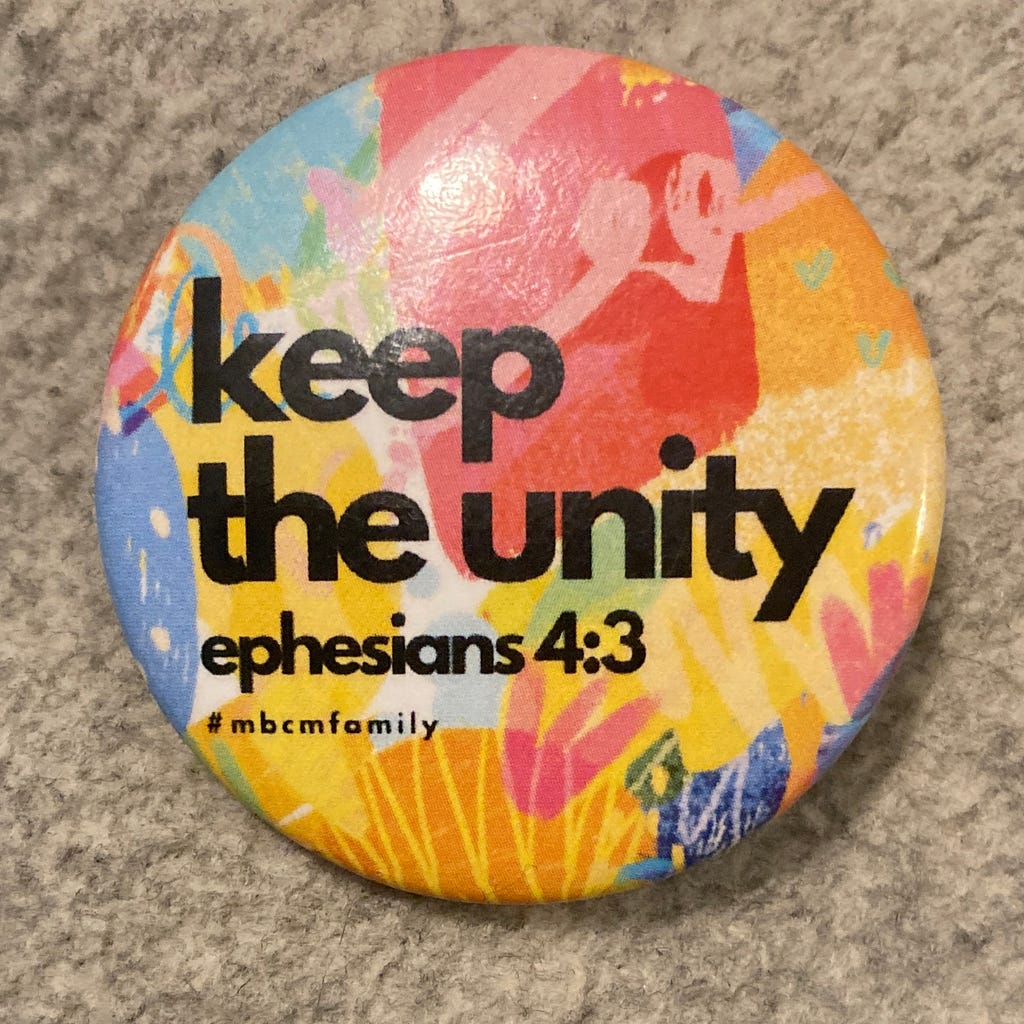 keep the unity button, with an ephesians 4:3 reference & an #mbcmfamily hashtag