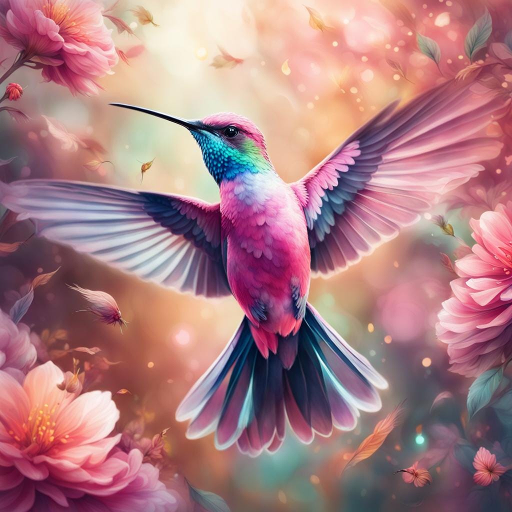 Pink Hummingbird in Flight — AI Image Prompt