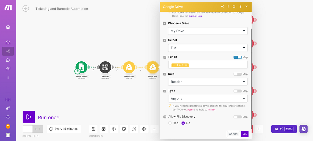 Generate a share link from Google Drive