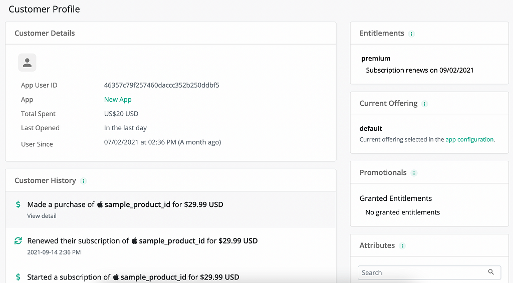 RevenueCat Customer Profile Page
