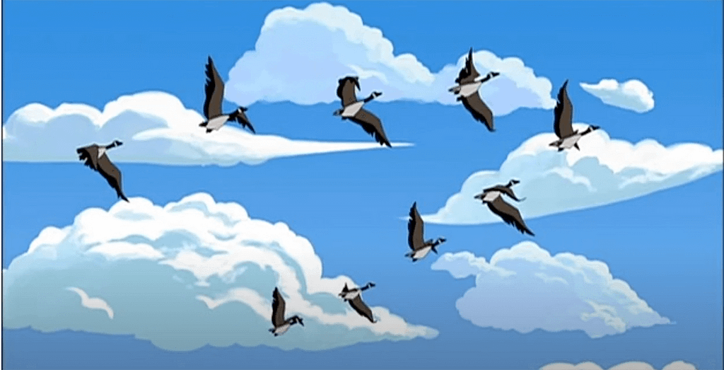 Flight of the Geese. A frame from “The Young Girl and the Geese,” an episode in Amy’s Mythic Mornings.