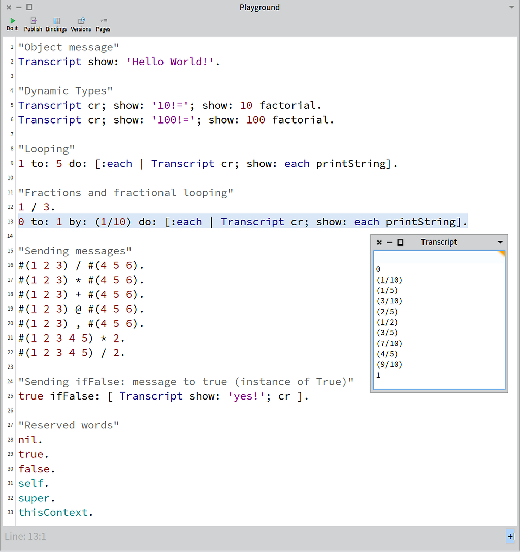 Pharo Smalltalk Playground code examples from talk
