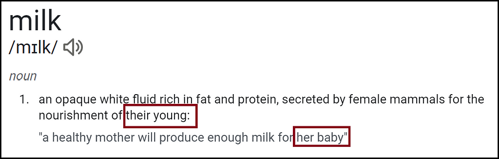 Dicitionary definition of Milk