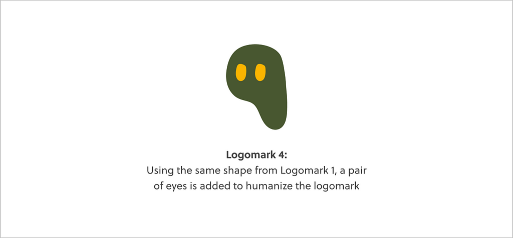 An image of Logomark 4 — using the same shape from Logomark 1, a pair of eyes in yellow is added to humanize the logomark