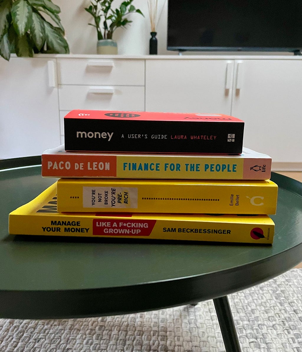 A pile of books around the topic of money