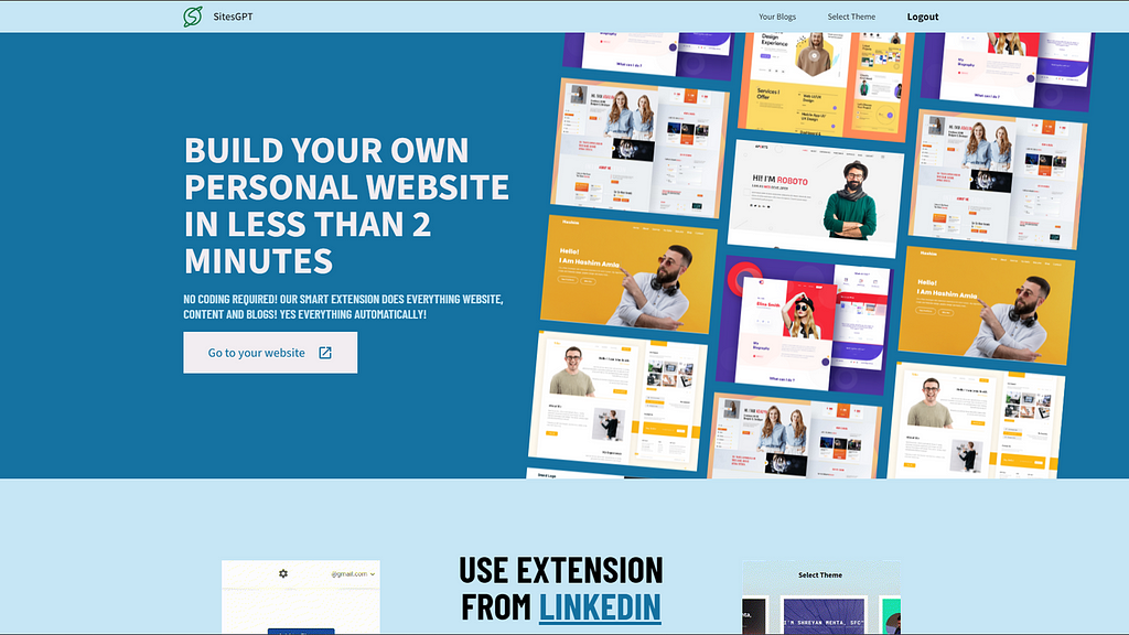 sitesGPT : Create Your Stunning Personal Website in Less Than 2 Minutes at https://app.sitesGPT.in