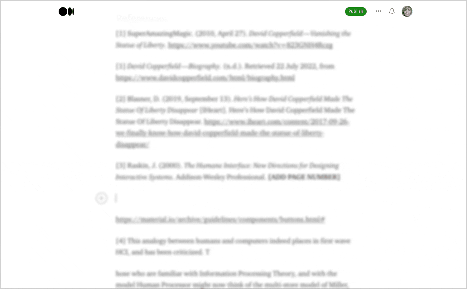 Screenshot of Medium page, with a toast (notification) moving in from the top.