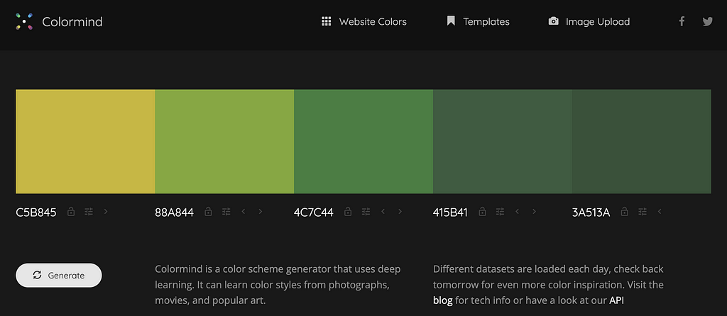 Example of a colour scheme generated by Colormind.