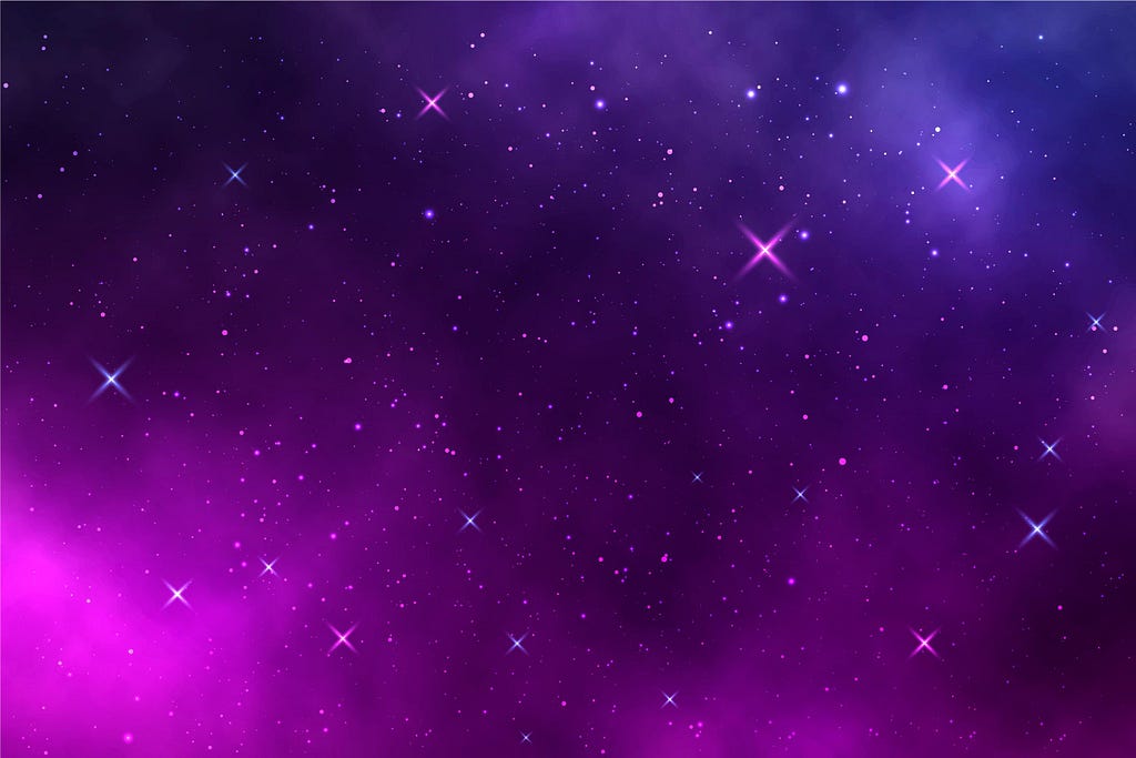 A purple/violet sky with stars