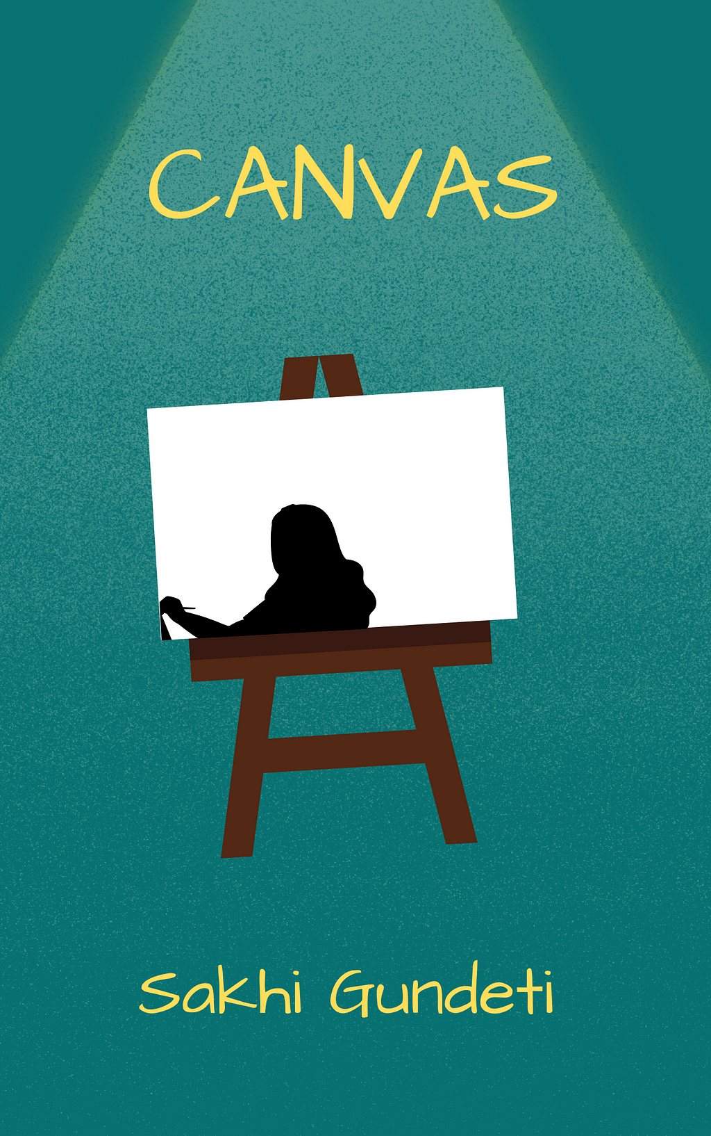 A canvas with a silhouette of a woman painting.