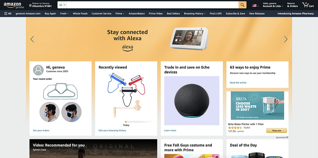 screenshot of Amazon home page