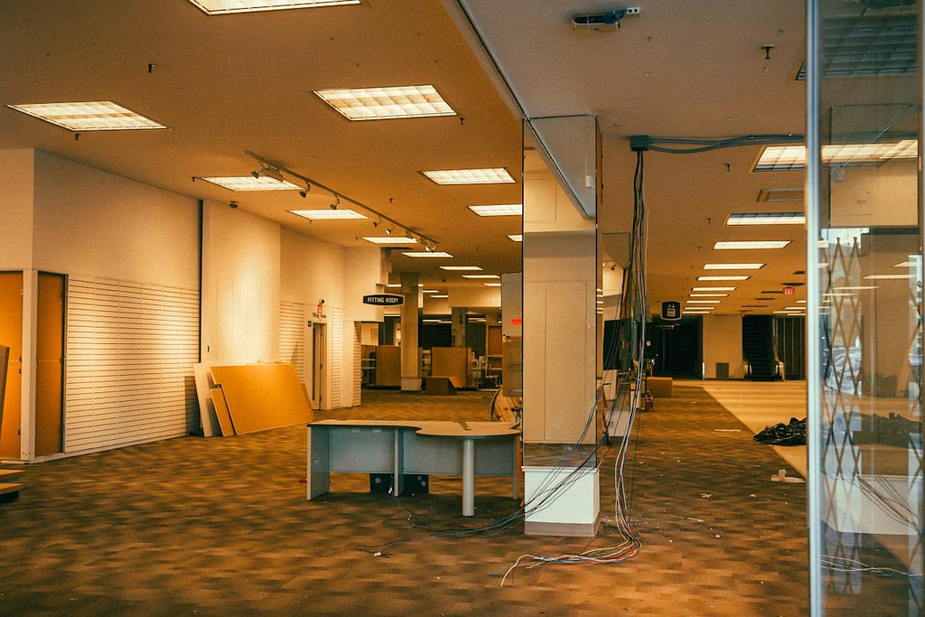 An empty office space, gutted.