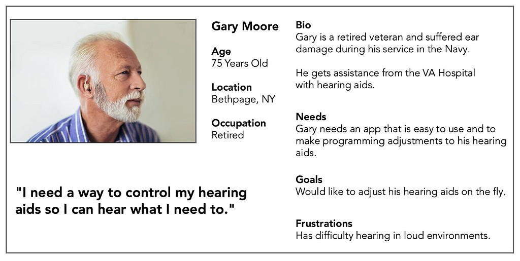 Hearing aid user persona.