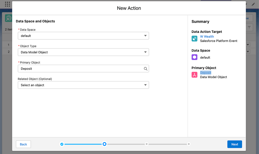 New Action screen in Salesforce