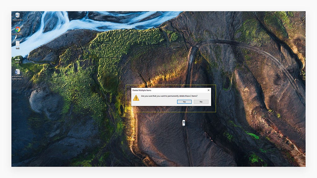 Microsoft asking to confirm the user about the deleting of the files.