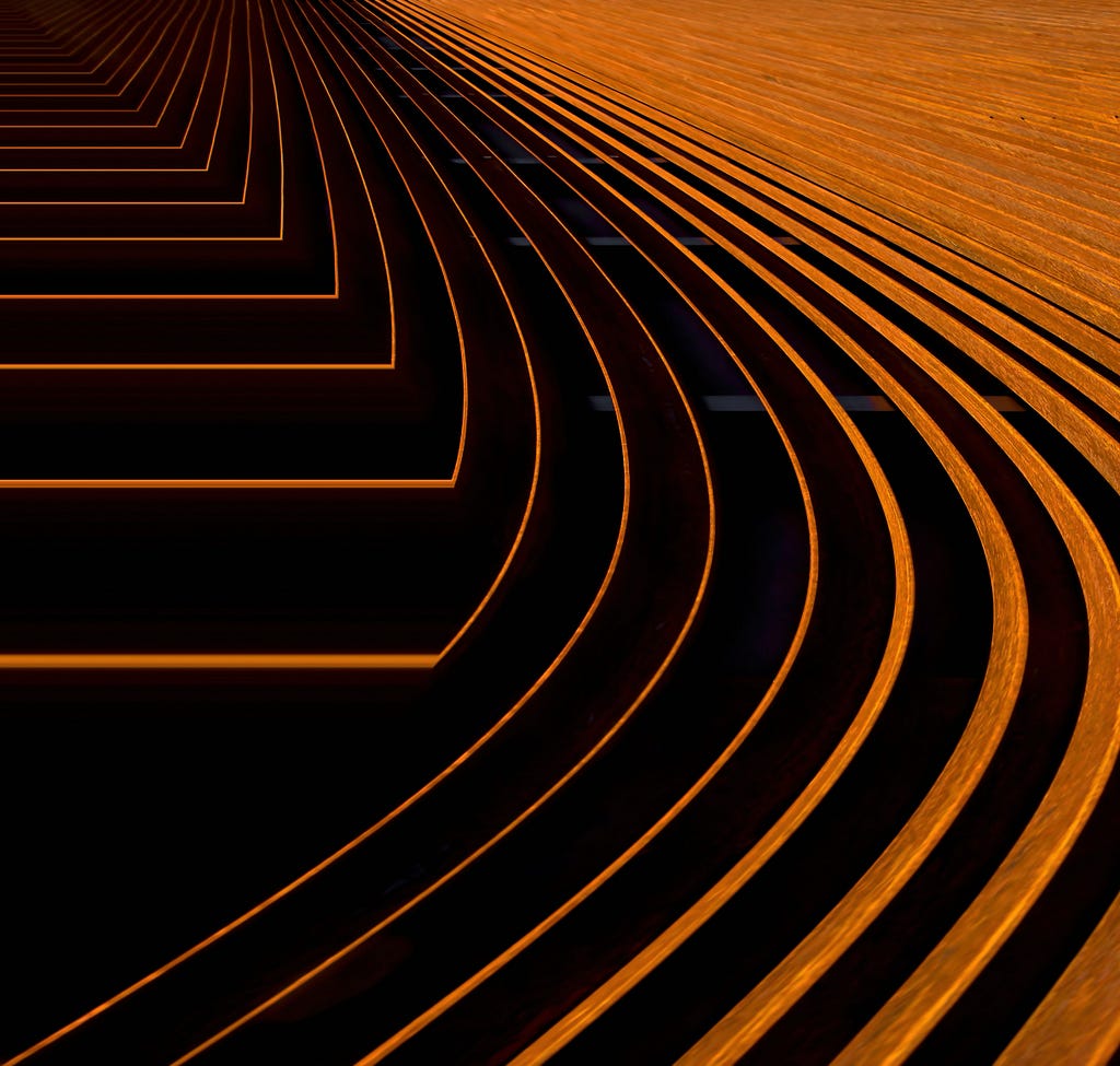 An orange abstract design of curved platforms