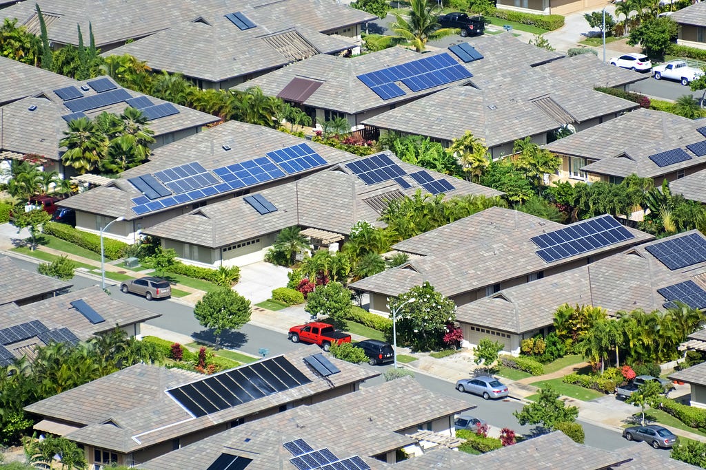 Solar panels on rooftops