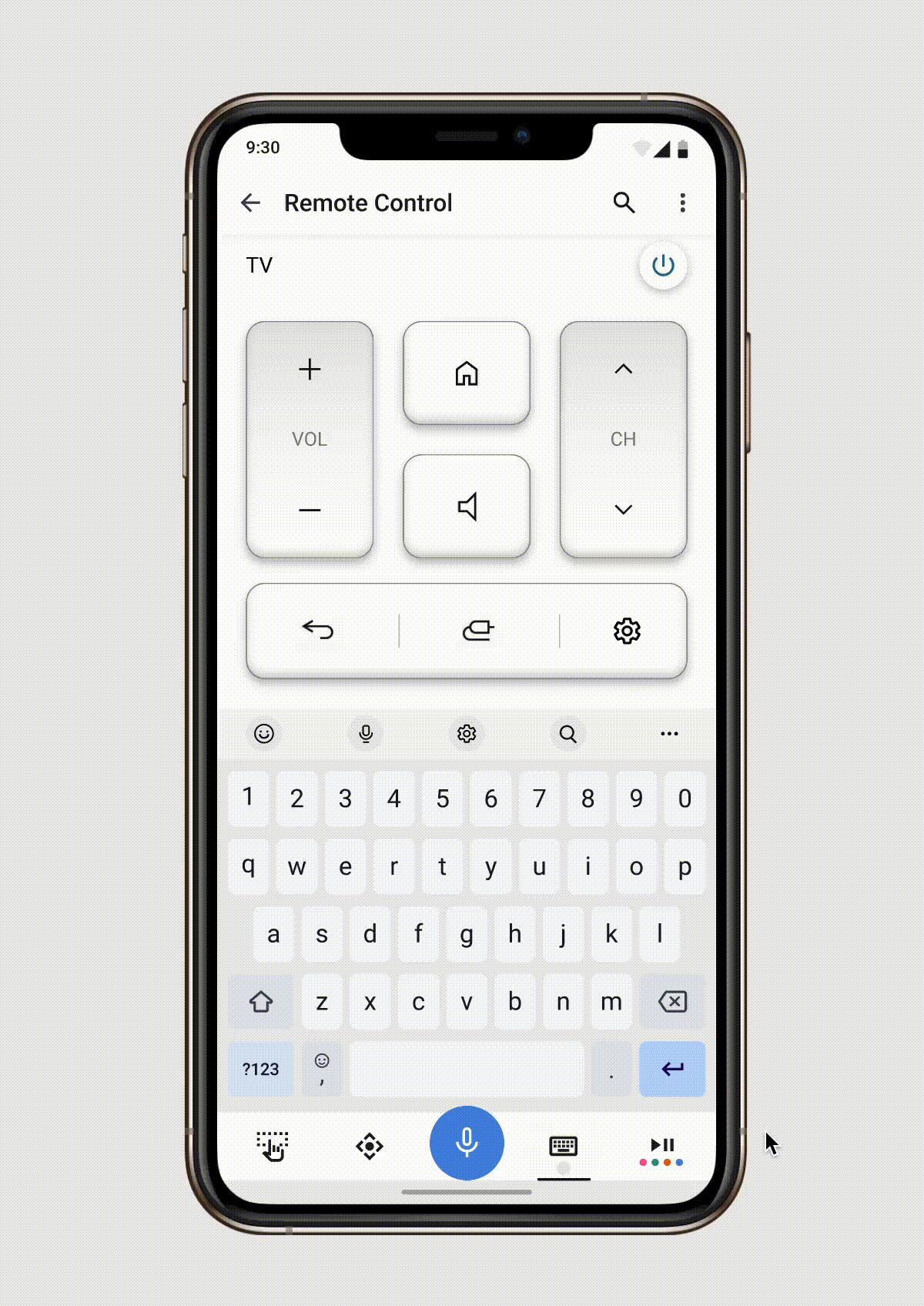 A clip of the redesigned keyboard input, showing where it is located on the existing ThinQ app Interface