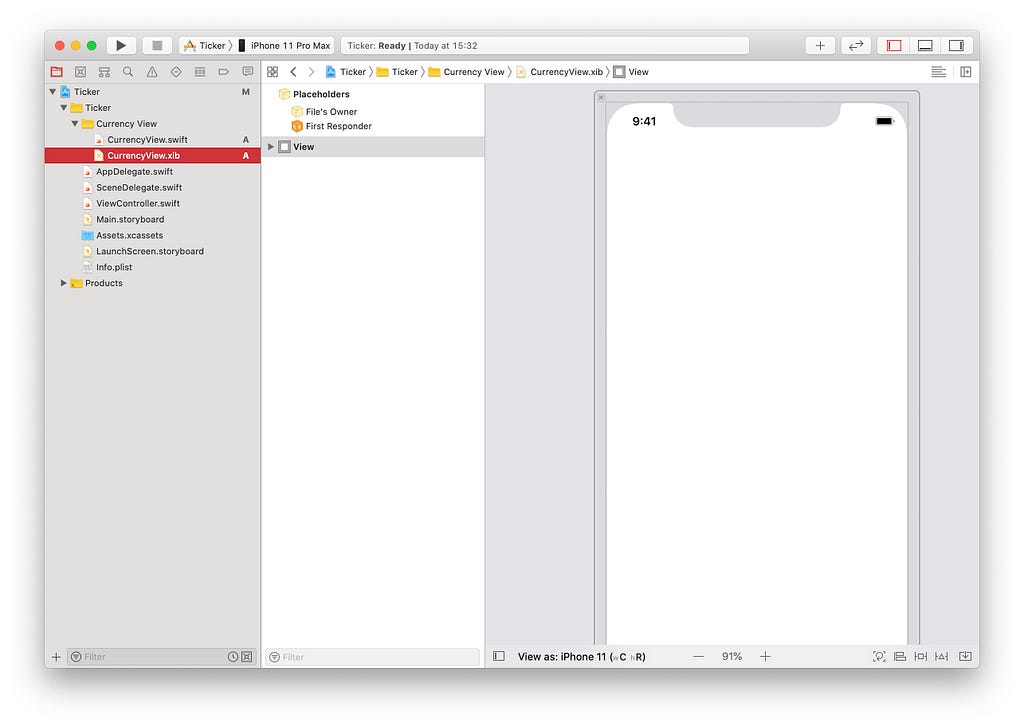 Xcode showing files inside the created group.