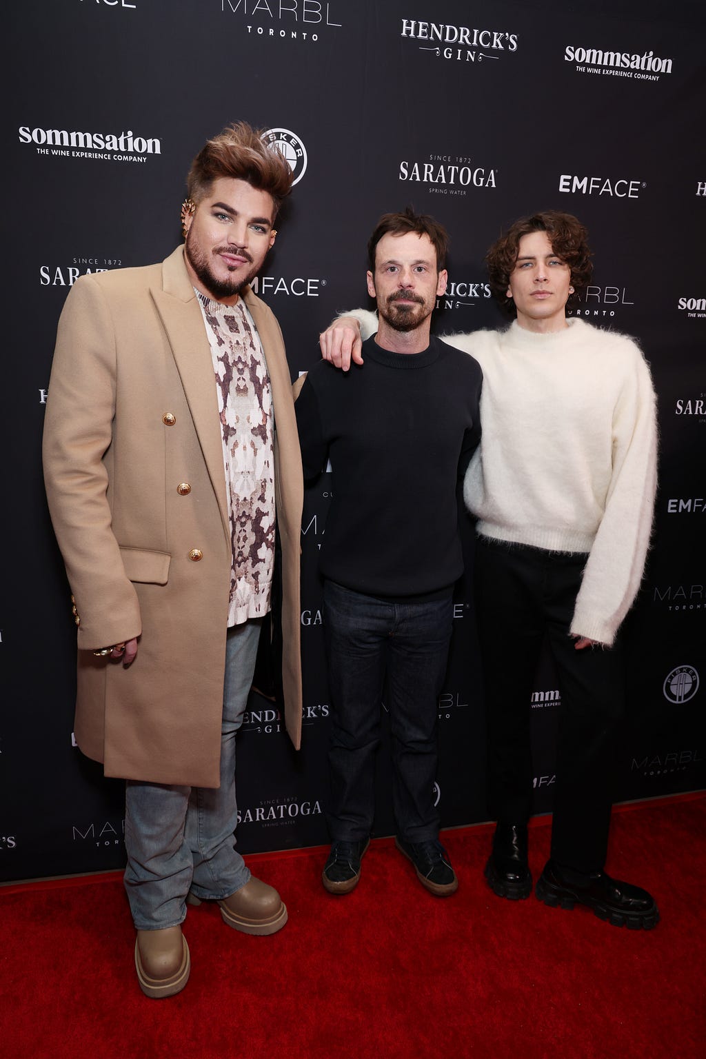 (l.-r.) Adam Lambert, Scoot McNairy, and Cody Fern at FAIRYLAND post-premiere party at Zooz Cinema Center, sponsored by Sommsation. Photo by Mark Von Holden.