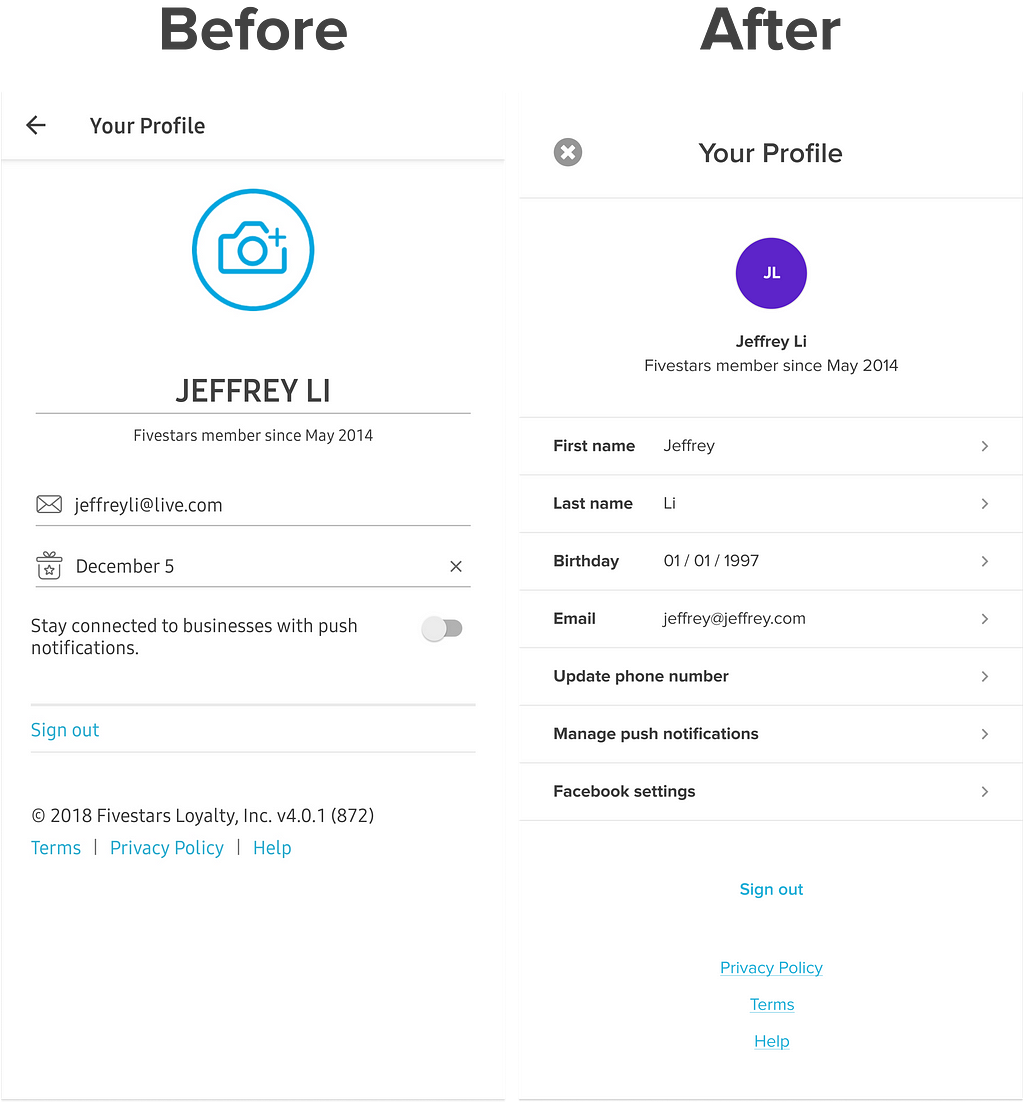 A comparison image of the old profile and the redesigned version.
