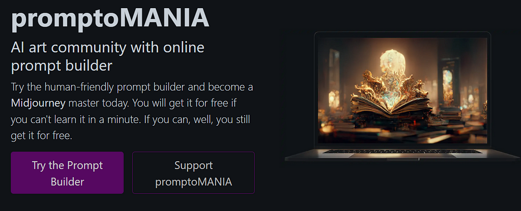 Promptomania Image Link that shows preview of their website.