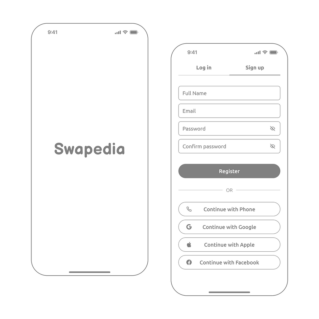 Swapedia App Wireframes
