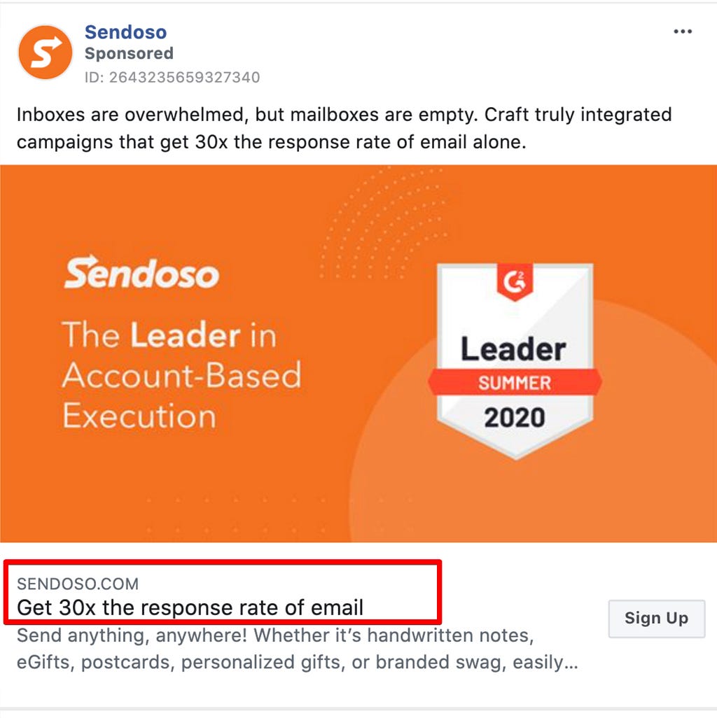 Sendoso Facebook Ad
