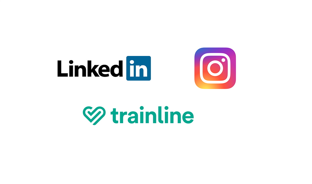 Image of LinkedIn, Instagram and Trainline logo