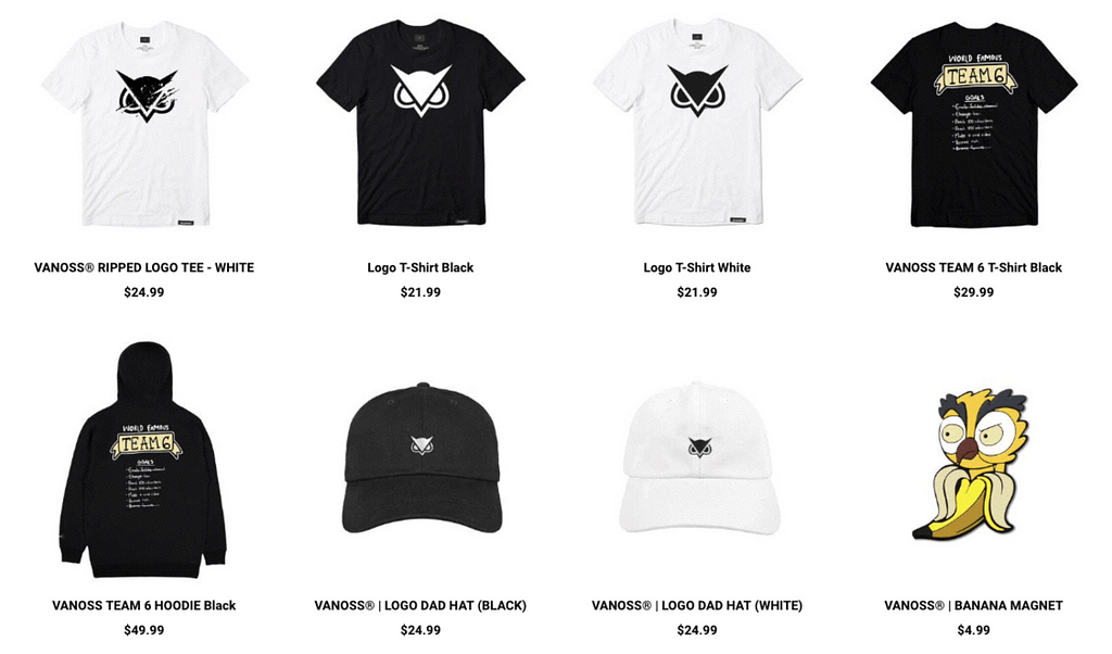 Examples of merchandise like hats, t-shirts, and hoodies.