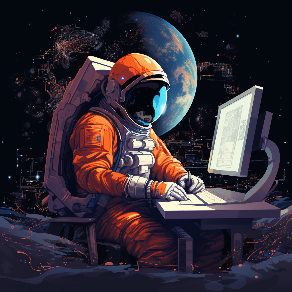 An astronaut works through a checklist at a computer