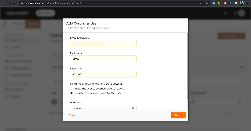Asgardeo Customer User Creation Wizard