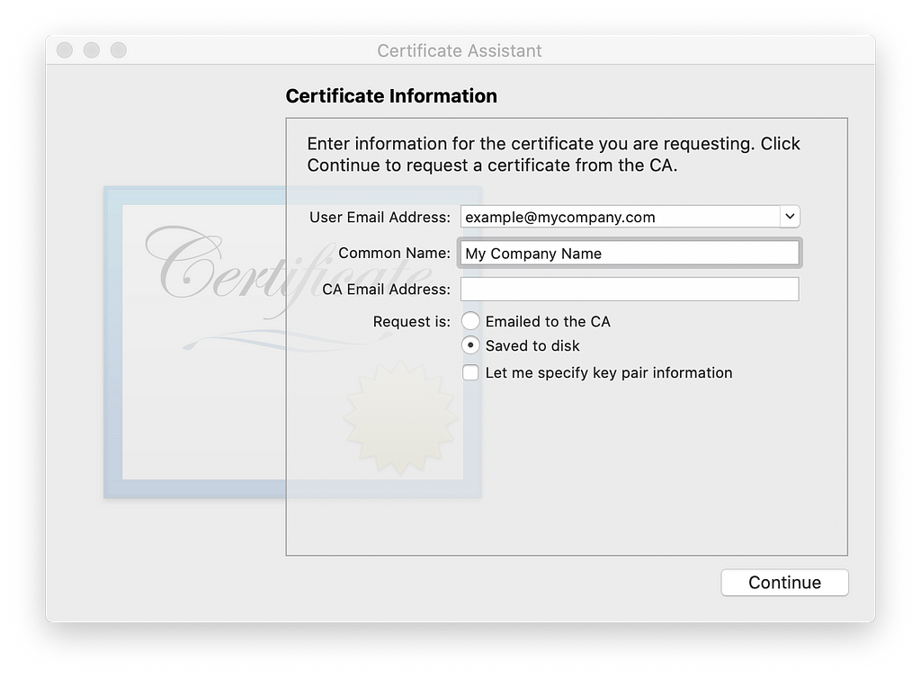 Keychain Access on macOS to create signing requests