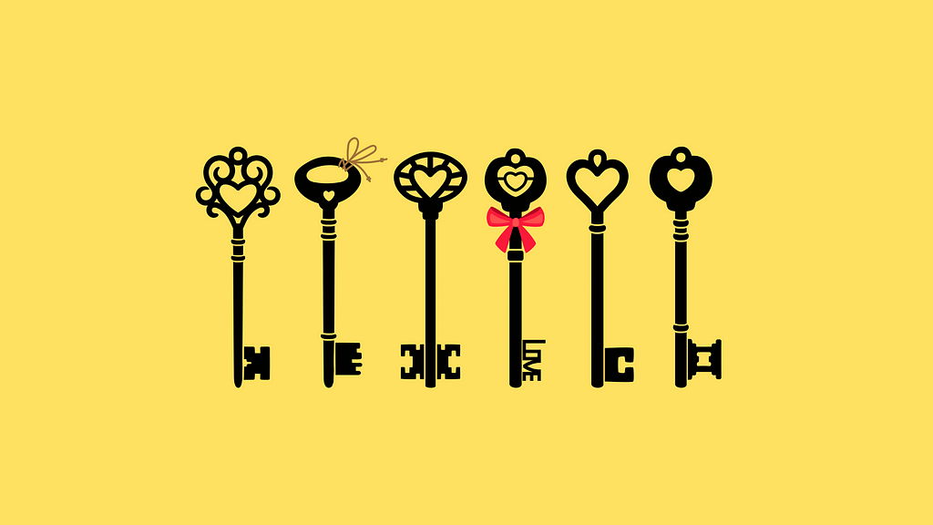 different types of keys on yellow background